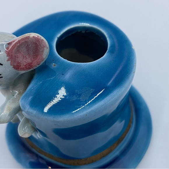 Vintage 70s W. N. CO. Ceramics Gray Mouse Blue Top Hat Toothpick Holder Japan - Picture 10 of 14